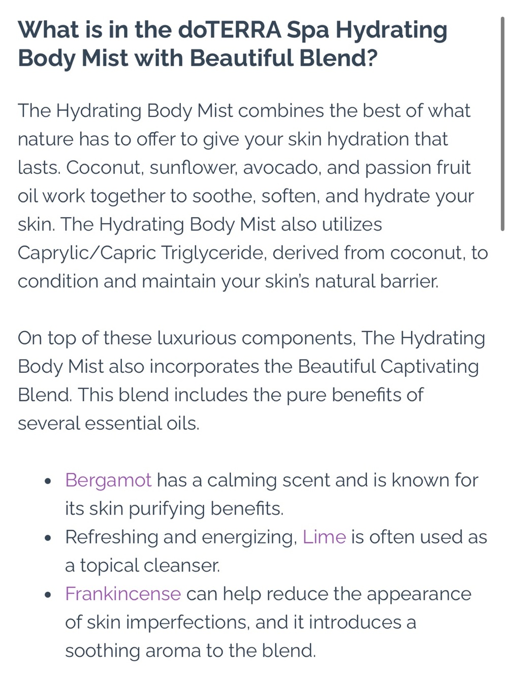 Doterra Spa Hydrating Body Mist & Anti-Aging Moisturizer - White Silver - Picture 2 of 9